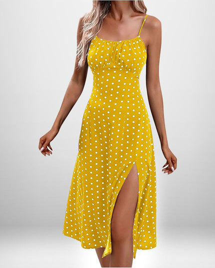 European And American Amazon New Women's Fashion Printed Self-tie Slit Sling Dress