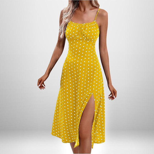 European And American Amazon New Women's Fashion Printed Self-tie Slit Sling Dress