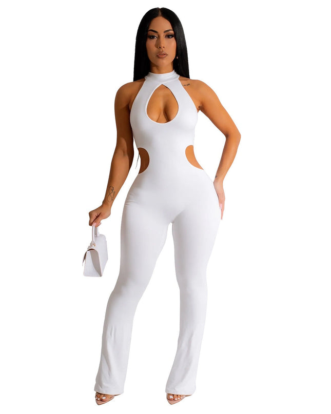 Women's Solid Color Sexy Halter Hollow-out Jumpsuit