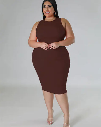 Plus Size Women's Elegant Solid Print Midi Dress