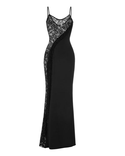 Out Of Your League Black Lace Panel Maxi Dress