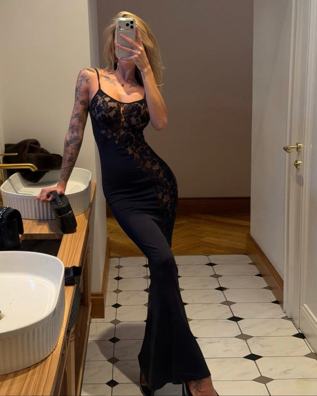 Out Of Your League Black Lace Panel Maxi Dress