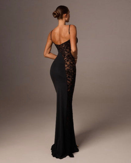 Out Of Your League Black Lace Panel Maxi Dress