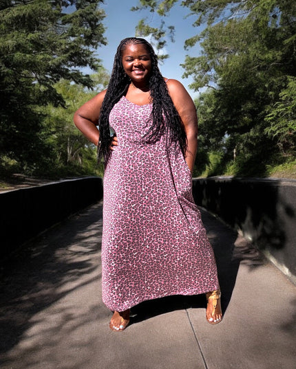 Women's Plus Size Leopard Print Adjustable Strap Maxi Dress