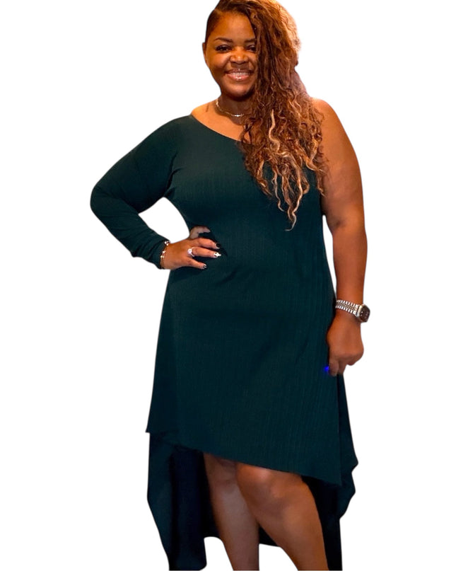 Plus Size Women’s Emerald Green One Shoulder Dress