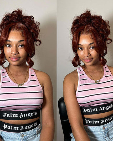 Junoda Wear & Go Pre Cut Lace Wig Reddish Brown Body Wave 6"x5" Quick & Easy Glueless Wig junoda