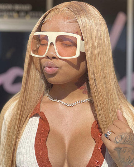 Queenleoraisback Recommend Junoda 27 Color Straight Human Hair Wigs Caramel Blonde Transparent Lace Front Wig junoda
