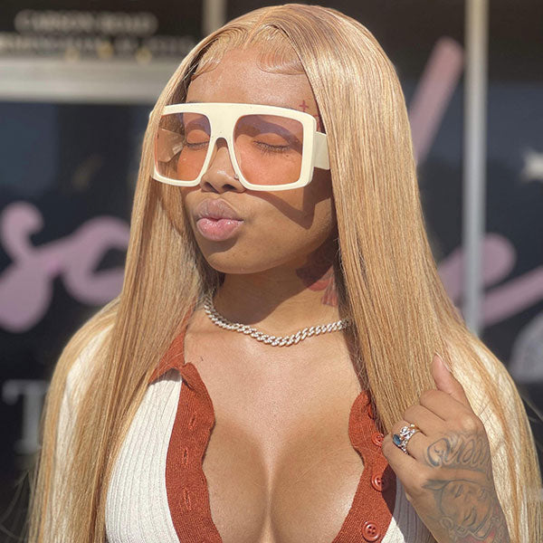 Queenleoraisback Recommend Junoda 27 Color Straight Human Hair Wigs Caramel Blonde Transparent Lace Front Wig junoda