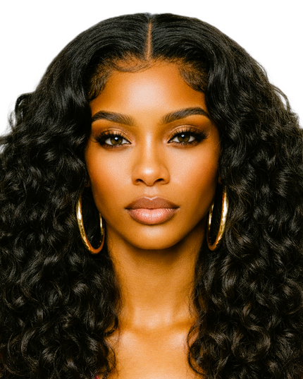 Black 24' Bomb Funmi Curly 6 Inch Deep Part Hairline Thick Layered Bouncy Glueless Pre-Cut Lace Wig