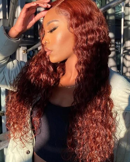 Junoda Auburn Water Wave HD Lace Front Wig Reddish Brown Colored Human Hair Wigs junoda