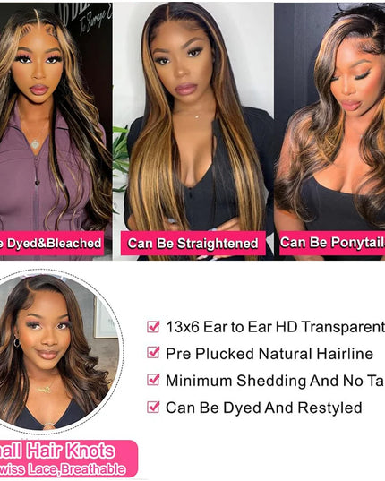 1B/30 Ombre Highlight Lace Front Wigs Human Hair 13x6 Body Wave Wig Human Hair 13x4 Transparent Lace Frontal Wigs For Women Caethelstore.com
