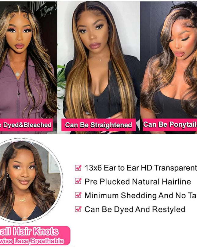 1B/30 Ombre Highlight Lace Front Wigs Human Hair 13x6 Body Wave Wig Human Hair 13x4 Transparent Lace Frontal Wigs For Women Caethelstore.com