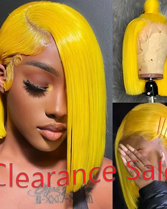 Straight Lace Bob Wig Yellow 13x4 Lace Front Human Hair Wig For Women Transparent Short Bob Wig Pixie Cut Brazilian 220% Density