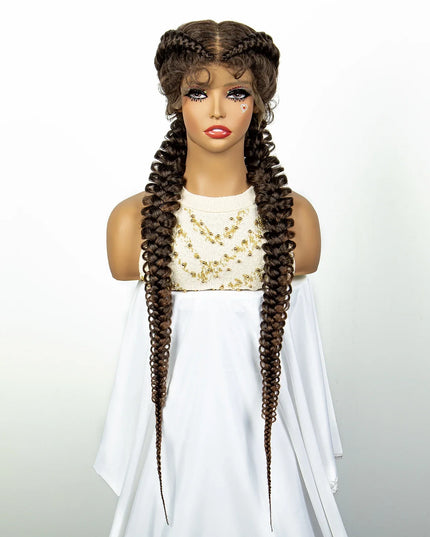 1B/30 Dark Brown Synthetic Lace Frontal Dutch Box Braided Wigs for Black Women Fishtail Braids Wigs with Baby Hair Cornrow Wigs Caethelstore.com