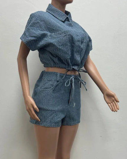 Denim Two-Piece Shorts Set