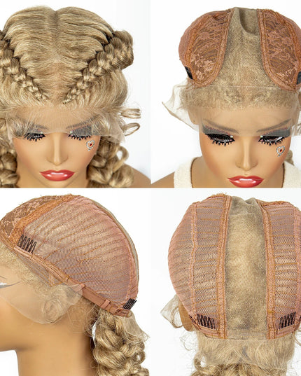 1B/30 Dark Brown Synthetic Lace Frontal Dutch Box Braided Wigs for Black Women Fishtail Braids Wigs with Baby Hair Cornrow Wigs Caethelstore.com