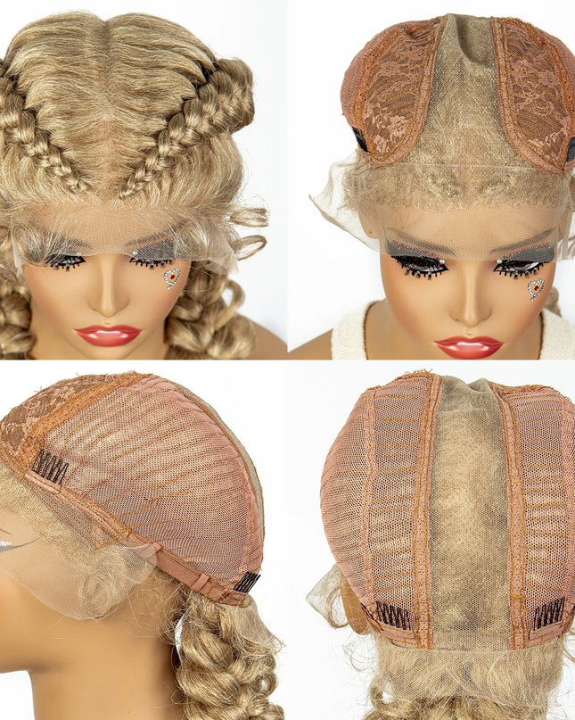 1B/30 Dark Brown Synthetic Lace Frontal Dutch Box Braided Wigs for Black Women Fishtail Braids Wigs with Baby Hair Cornrow Wigs Caethelstore.com