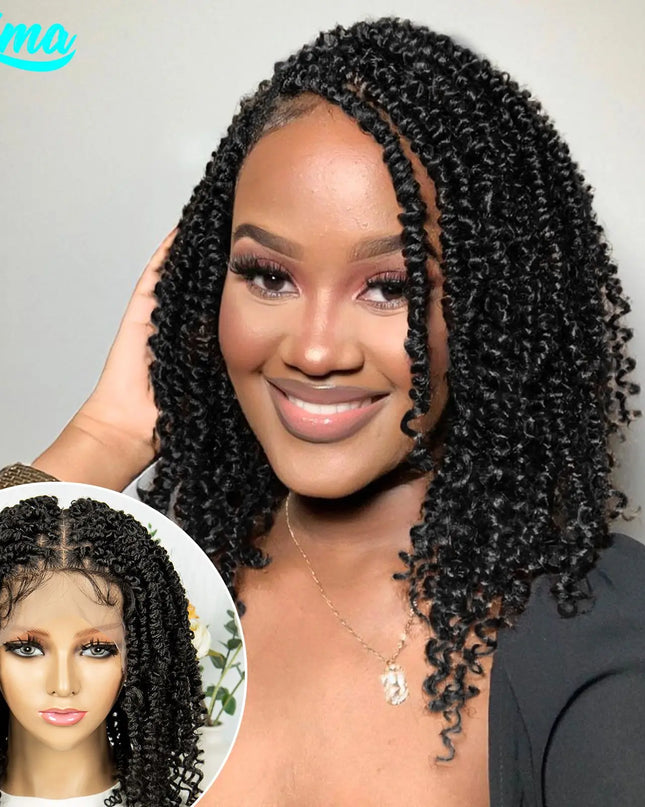 14Inch Full Lace Braided Wigs Synthetic Lace Frontal Twisted Braids Wigs with Baby Hair Knotless Box Braids Wig for Black Women Caethelstore.com