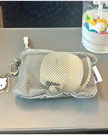 Hello Kitty keychain with mesh makeup storage coin purse, mini portable bag