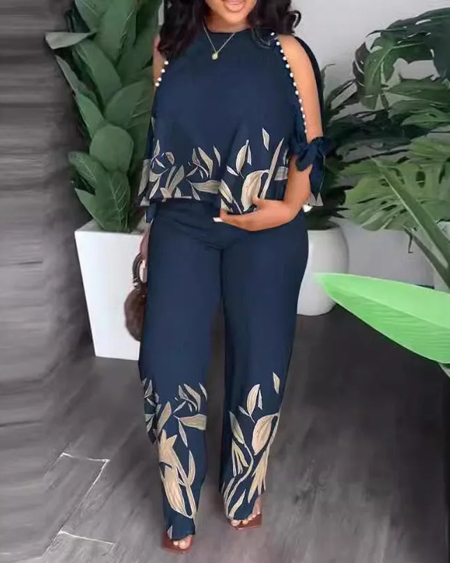 New Women Two Piece Set Plus Size Fashion Short Sleeve