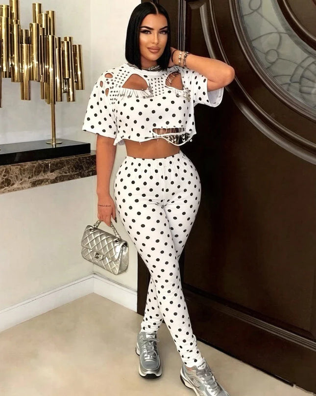 Polka Dot Two-Piece Pants Set