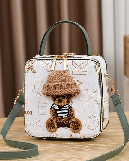 PU Leather Shoulder Bags | Fashion Simple Cute Cartoon Bear Crossbody Bag & Messenger Bag (Women's Small Square Handbags)