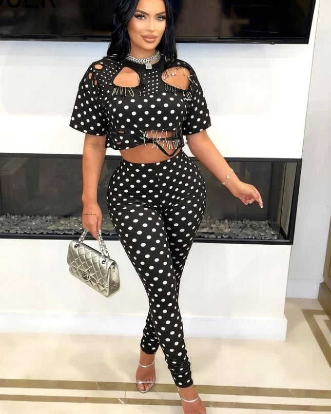 Polka Dot Two-Piece Pants Set
