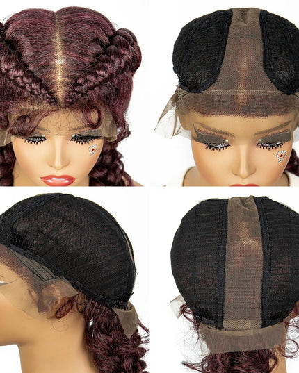 1B/30 Dark Brown Synthetic Lace Frontal Dutch Box Braided Wigs for Black Women Fishtail Braids Wigs with Baby Hair Cornrow Wigs Caethelstore.com