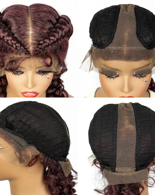 1B/30 Dark Brown Synthetic Lace Frontal Dutch Box Braided Wigs for Black Women Fishtail Braids Wigs with Baby Hair Cornrow Wigs Caethelstore.com
