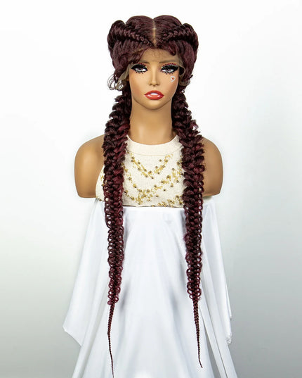 1B/30 Dark Brown Synthetic Lace Frontal Dutch Box Braided Wigs for Black Women Fishtail Braids Wigs with Baby Hair Cornrow Wigs Caethelstore.com