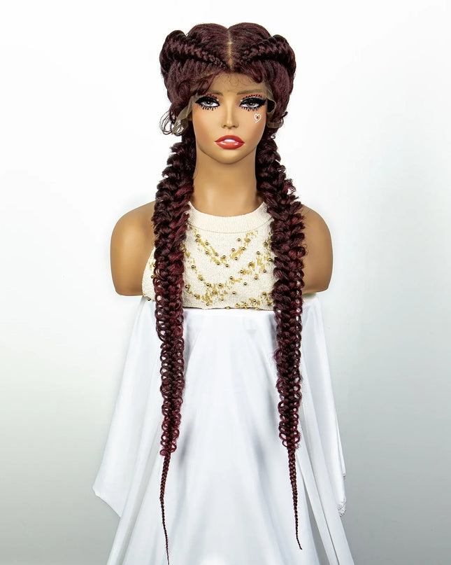 1B/30 Dark Brown Synthetic Lace Frontal Dutch Box Braided Wigs for Black Women Fishtail Braids Wigs with Baby Hair Cornrow Wigs Caethelstore.com