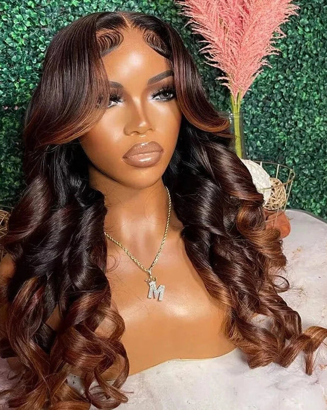 4x4 Lace Closure Wig Ombre Ginger Brown Colored Pre-Plucked 13x6 HD Transparent Lace Frontal Wig Wave Human Hair Orange Ginger