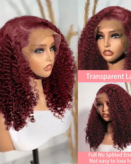 99J Colored Curly Deep Water Wave 13x4 Lace Front Wigs Preplucked Burgundy Red Short Cut Bob Frontal Wig 100% Human Hair 14 Inch