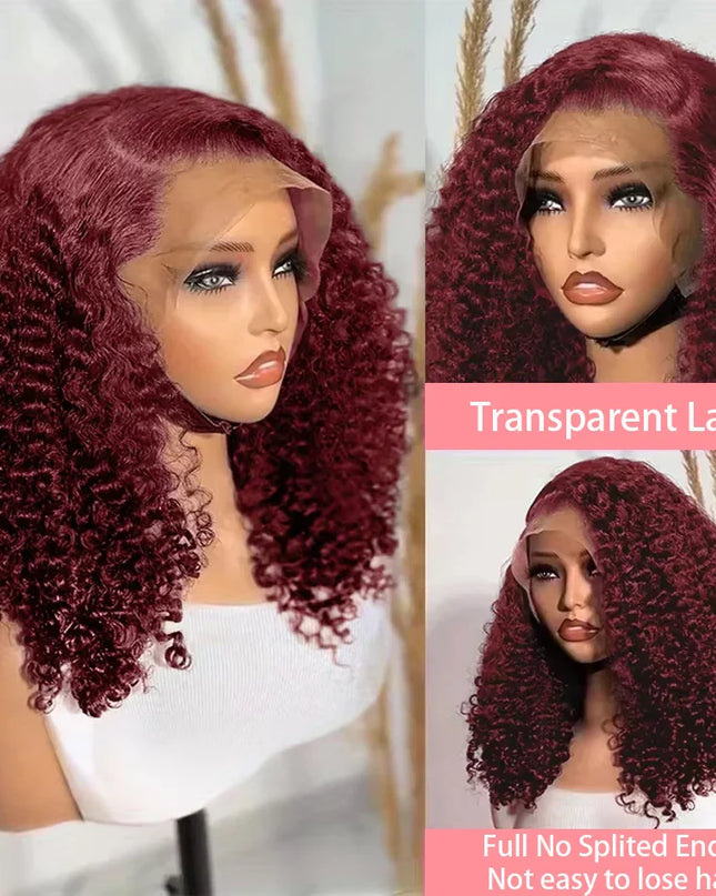 99J Colored Curly Deep Water Wave 13x4 Lace Front Wigs Preplucked Burgundy Red Short Cut Bob Frontal Wig 100% Human Hair 14 Inch