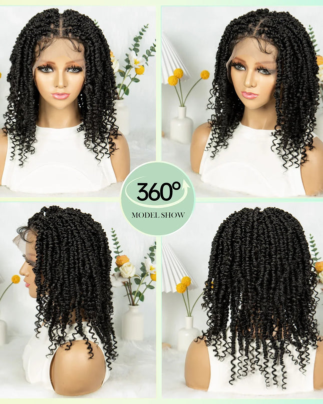 14Inch Full Lace Braided Wigs Synthetic Lace Frontal Twisted Braids Wigs with Baby Hair Knotless Box Braids Wig for Black Women Caethelstore.com