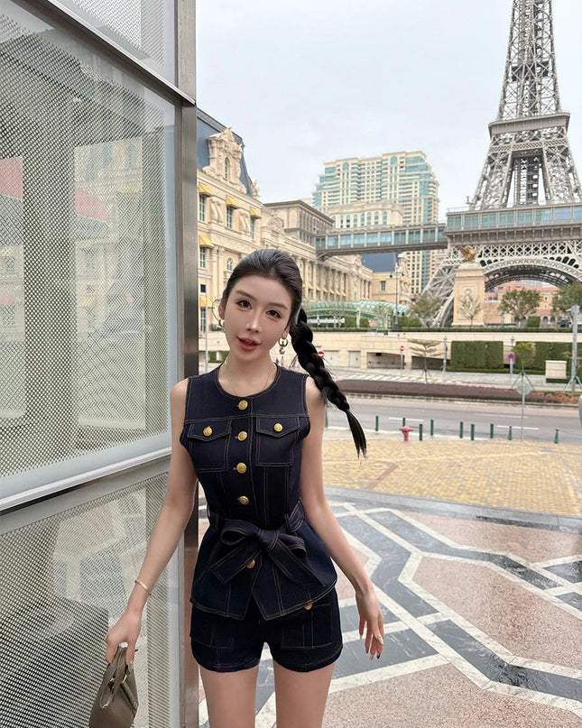 High Waist Ladies First Design Denim Shorts Spring New Style Slimming Outer Pocket Button Casual Pants for Women Urban Fashion Icon