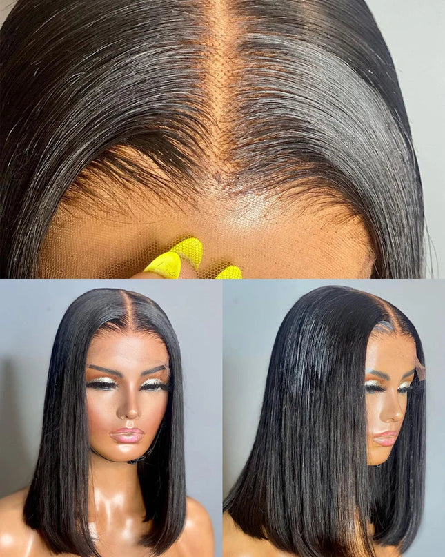 13x4 Lace Front Human Hair Wig Transparent Lace Frontal Wigs For Black Women Short Bob Wig Multiple Remy Straight Natural Wig