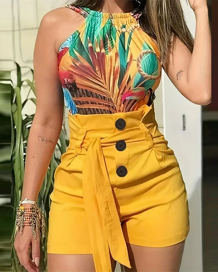 Y2K Solid Button Front Shorts Tie Waist Beach Summer High Waist Shorts Women's Clothing Urban Fashion Icon