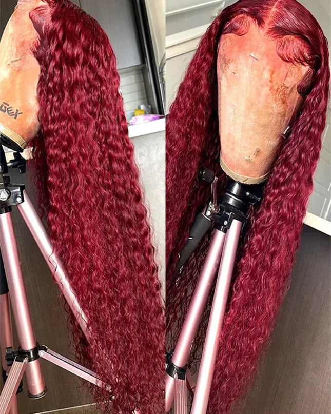 100% Human Hair Deep Wave 99J Burgundy 13x4 Lace Frontal Wig 13x6 Curly 30 40 Inch HD Lace Front Wigs Red Water Kinky Brazilian