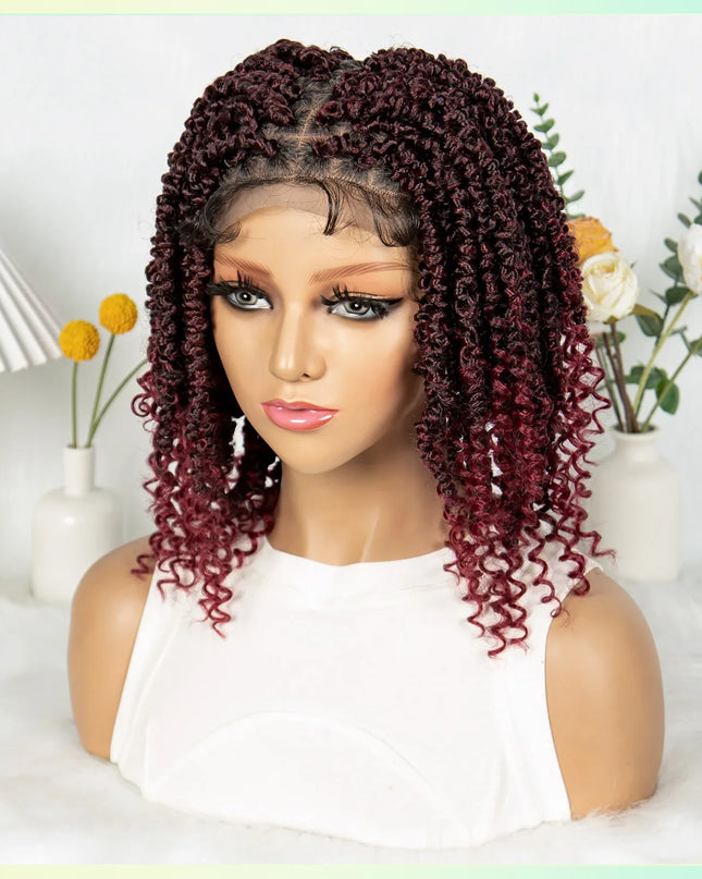 14Inch Full Lace Braided Wigs Synthetic Lace Frontal Twisted Braids Wigs with Baby Hair Knotless Box Braids Wig for Black Women Caethelstore.com