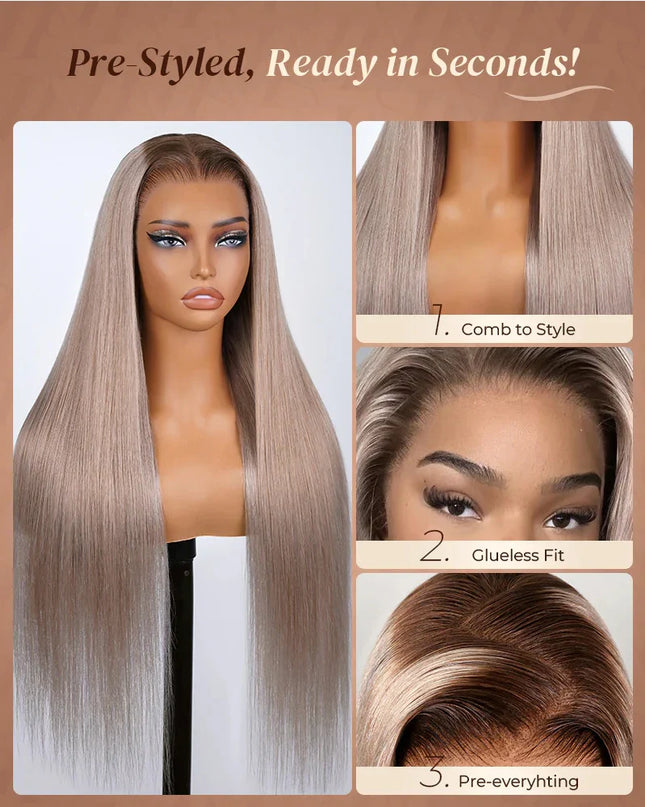 Arabella Hair 13x6 Three Go Ash Blonde Ombre Glueless Wig Loose Body Wave 100% Human Hair Wig Silky Straight Lace Wig Blonde