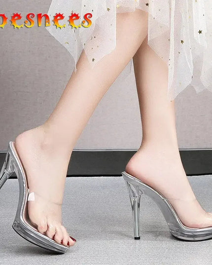 Women Slippers Crystal Platform Sandals Outdoors Elegant Super High Heels Pumps Sexy Female PVC Summer Transparent Party Shoes