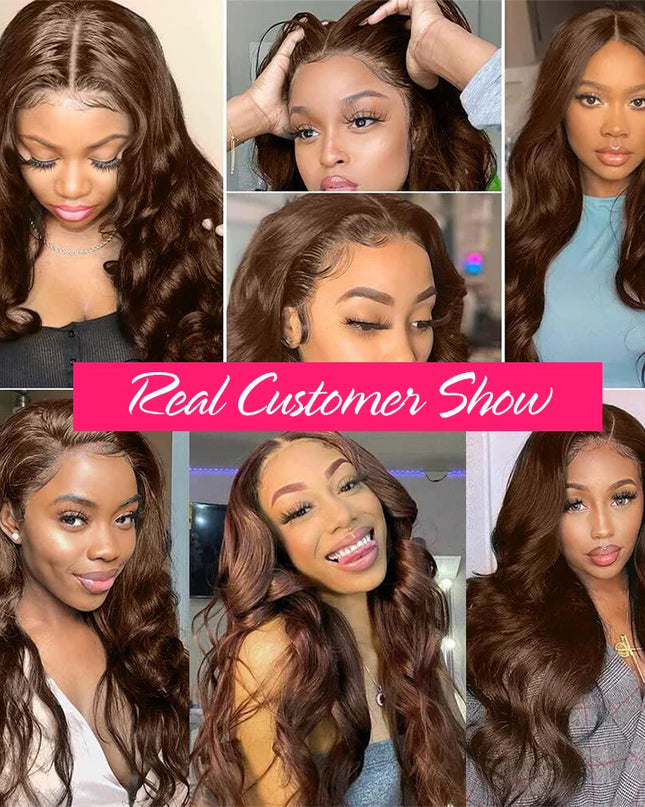 HD 13x4 Chocolate Brown Lace Front Human Hair Wigs For Women Body Wave Transparent 360 Full Lace Frontal Wigs On Clearance Sale