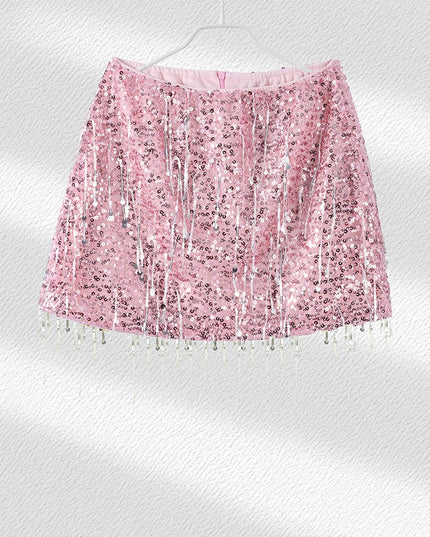 Sexy Tassel Chains Women's Set Elegant Solid Sequins Hip Package Female Party Mini Skirts Summer Holiday Lady Outfit Beachwear Urban Fashion Icon