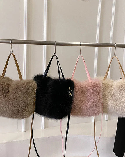 Faux Fur Tote Bags for Women: Winter Handbags, Crossbody & Shoulder Bag Collection - Brown, Black, Pink, & Cream Plush Bags