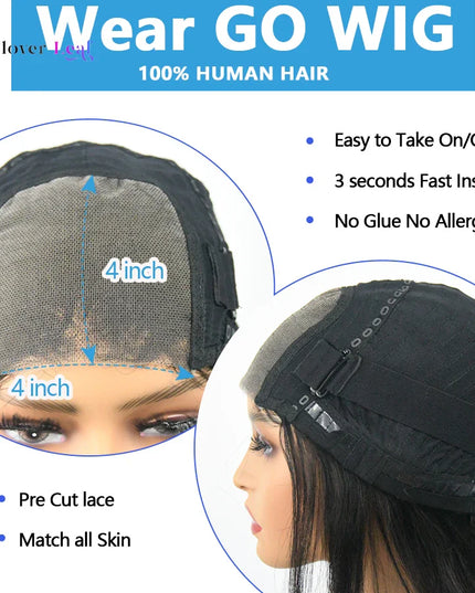 24inch Glueless Wig Human Hair Ready To Wear Straight 4x4 Pre-Cut Glueless Wigs Pre-Plucked Top Brazilian Wigs for Women