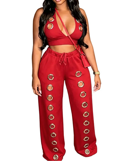 Hole Loose Pants Two-Piece Set