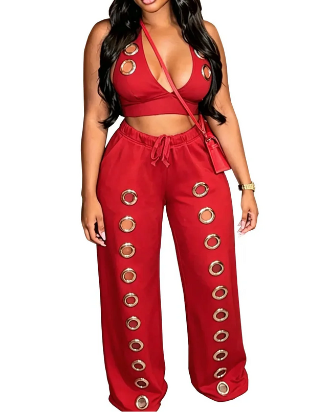 Hole Loose Pants Two-Piece Set