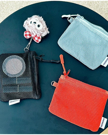 Travel Makeup Storage Bags | New Mesh Coin Purse & Simple Portable Mini Bag (Multi-purpose Square Bag Double-layer Zipper Card Holder)