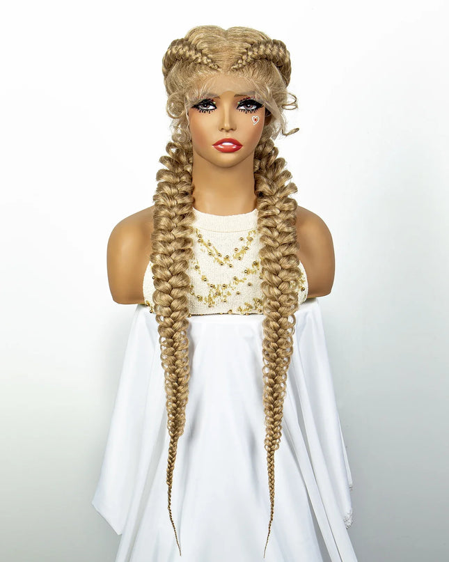 1B/30 Dark Brown Synthetic Lace Frontal Dutch Box Braided Wigs for Black Women Fishtail Braids Wigs with Baby Hair Cornrow Wigs Caethelstore.com